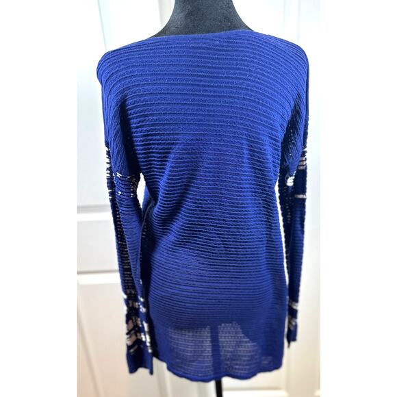 Nic+Zoe tunic stretchy M Royal Blue White accents - Picture 2 of 5